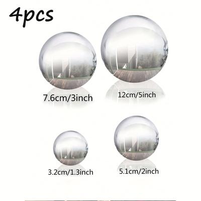 TEMU 4pcs Sizes Mini Stainless Steel Gazing Balls,polished Ornament Sphere,hollow Mirror Floating Reflective Ball Polished Sphere For And Garden Decoration, Best Gifts Image