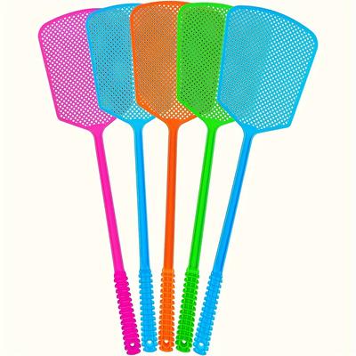 TEMU 5pcs Heavy Duty Fly Swatters - Durable Plastic, Long Handle For Indoor & Outdoor Use, Effective Bug Killer Image