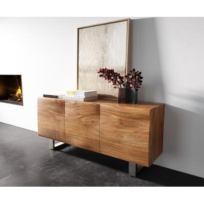 DELIFE Sideboard New Live-Edge 145 cm Akazie Natur 3 Türen Kufe Edelstahl gebürstet, Sideboards, Baumkantenmöbel, Massivholzmöbel, Massivholz Image