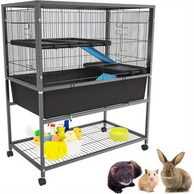 TEMU Uisebrt Hamster Cage For Guinea Pigs, Rats & Small Animals - Sturdy Metal Cage With Safety Lock, Ladder, Storage Rack & Casters - Multi-level Habitat With Wheels, Tunnels & Image