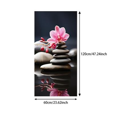 TEMU 1pc Orchid And Stones Canvas Print, Zen Wall Art Modern Abstract Floral Poster, 60x120cm Reflective Decor For Bedroom, Living Room, - Use Without Electricity, Colors Image