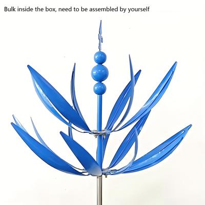 TEMU Blue Metal Wind Spinner - Kinetic Sculpture For Outdoor Garden, Patio, Lawn Decor | Uv, Rust & Fade Resistant | Easy Assembly, No Power Needed Image