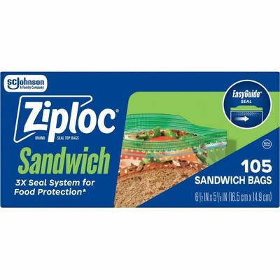 Ziploc Sandwich Bags - 6.50" - Zipper, Seal Closure - Plastic - Sandwich, Storage, Food, Snack, Fruit, Vegetables - 105 / Box