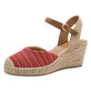 Keilsandalette TAMARIS, Damen, Gr. 40, rot (rot kombiniert), Textil, Leder, modisch, Schuhe, Plateau, Sommerschuh mit geschlossenem Zehenbereich