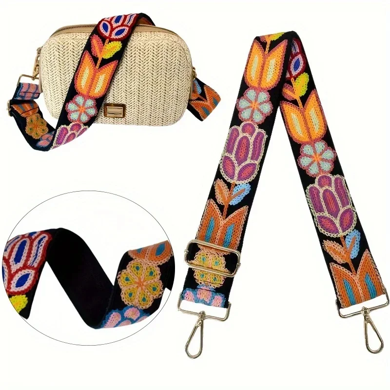 1pc Einstellbare Häkeln Blume Gitarre Gurt Für Handtaschen Bunte Crossbody Schulter Ersatz Gurt Handwerkliche Geldbörse Zubehör Image