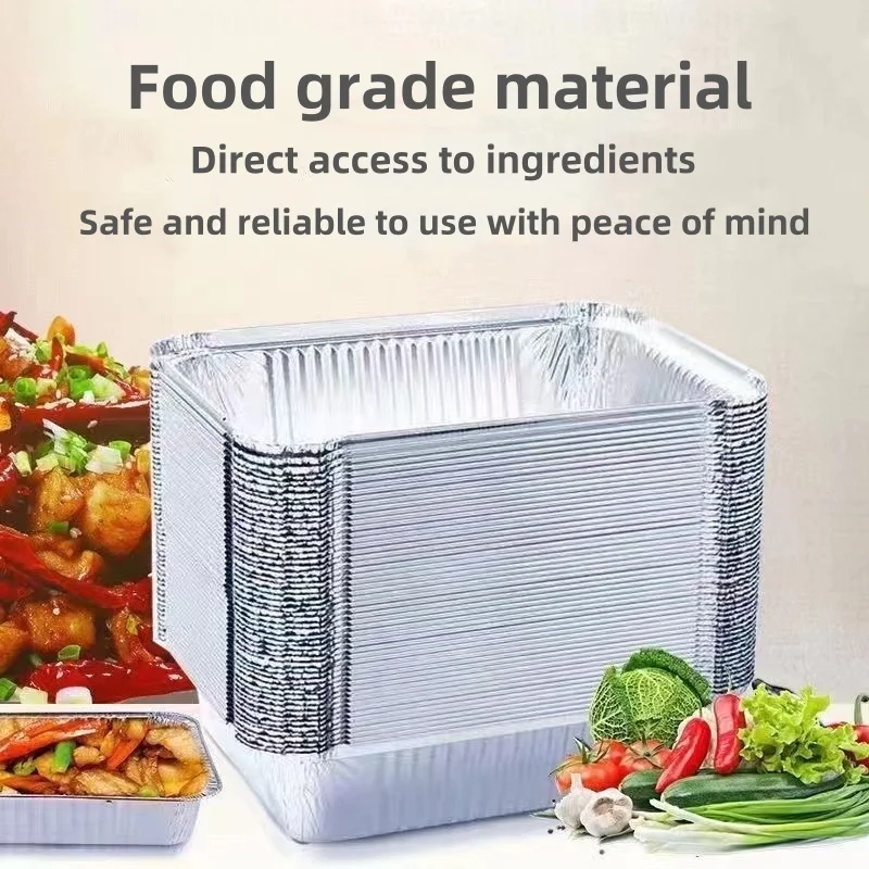 50/100 Stück Aluminiumfolienablagen mit Deckel, antihaftbeschichtet, Backformen, Lebensmittelqualität, Grillschüssel für Luftfritteuse, Ofen, Backen, Kochen, Küchenwerkzeug Image
