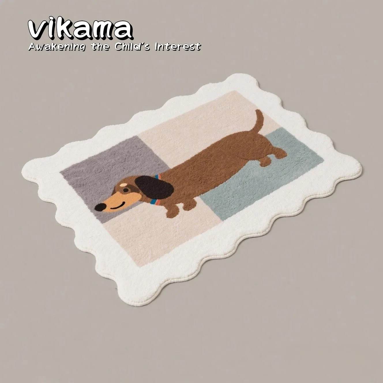 VIKAMA Schlichter dekorativer Tierteppich – Superweicher Teppich aus Kunstkaschmir mit Dackelmuster zur Stimulation der Fantasie Ihres Kindes! Image