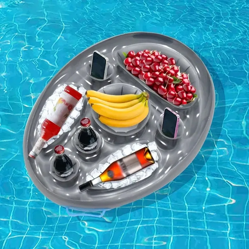 Aufblasbarer Eisbar-Schwimmring, schwimmendes Getränketablett mit mehreren Getränkehaltern, perfekt für Poolpartys und Sommerbijection Image