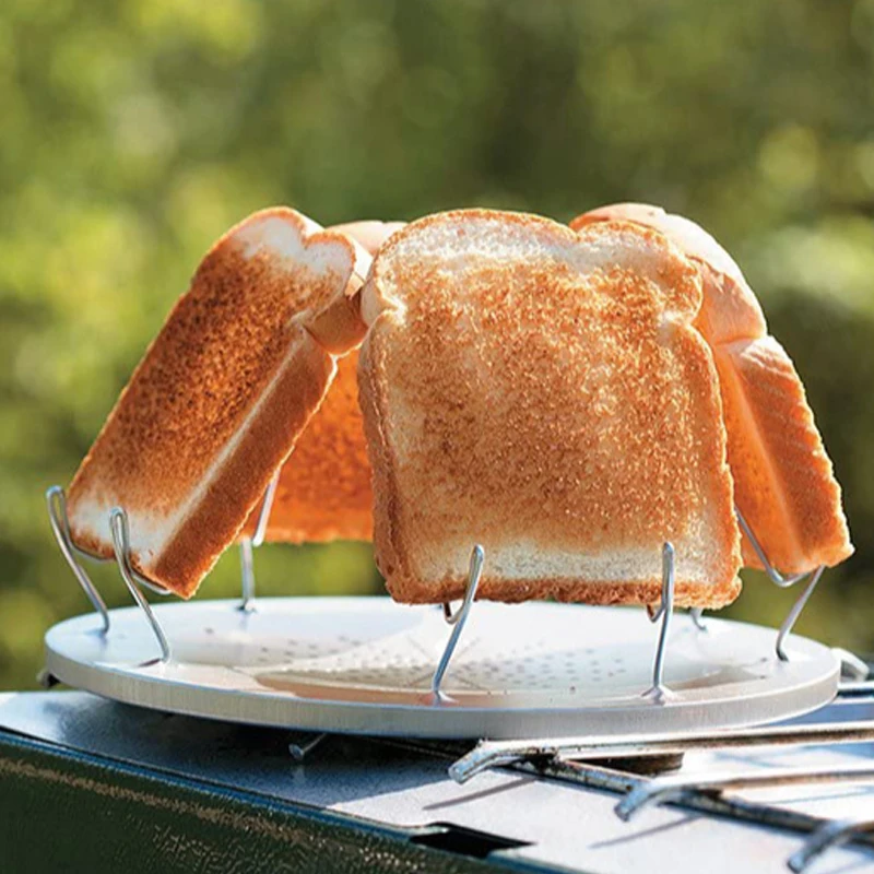 Einfacher tragbarer Toastständer aus Edelstahl für den Außenbereich, hochwertiger Camping-Toaster, zusammenklappbarer tragbarer Grill, Mehrzweck-Herdgrill Image
