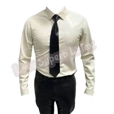 100 % handgefertigte Latex-Uniform-Kleidung, männliches Dienstmädchen-Kostüm, Oberteile, Gummi-Hemd, Herren, lange Ärmel, ohne Krawatte, formeller Anzug Image