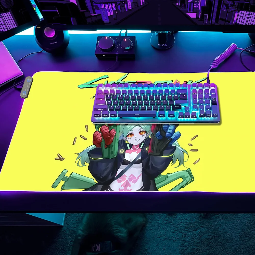 Rebecca C-Cyberpunk Gaming Anime MousePad LED Tisch E-Edgerunners Pads Hintergrundbeleuchtung Gummi Desktop XXL RGB Schreibtisch S Micro USB Image