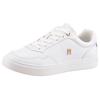Plateausneaker TOMMY HILFIGER "ESSENTIAL ELEVATED COURT SNEAKER", Damen, Gr. 38, gold (weiß, goldfarben), Leder, sportlich, Schuhe, Freizeitschuh, Halbschuh, Schnürer im Basket-Look