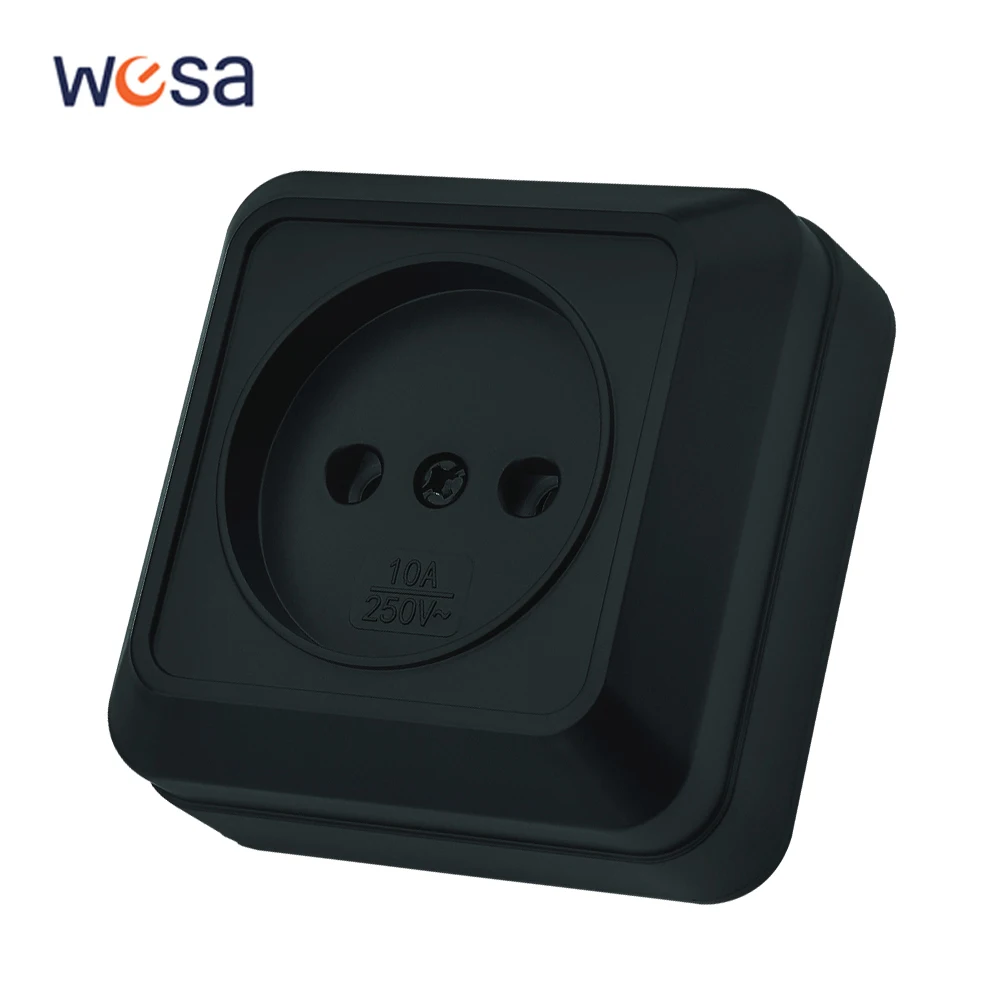 Schwarze, an der Wand montierte, flammhemmende Farbe, Kunststoff, EU-Standard, klassische Stecker, Steckdose, nicht geschliffen, Steckdosen, 250 V Oberfläche Image