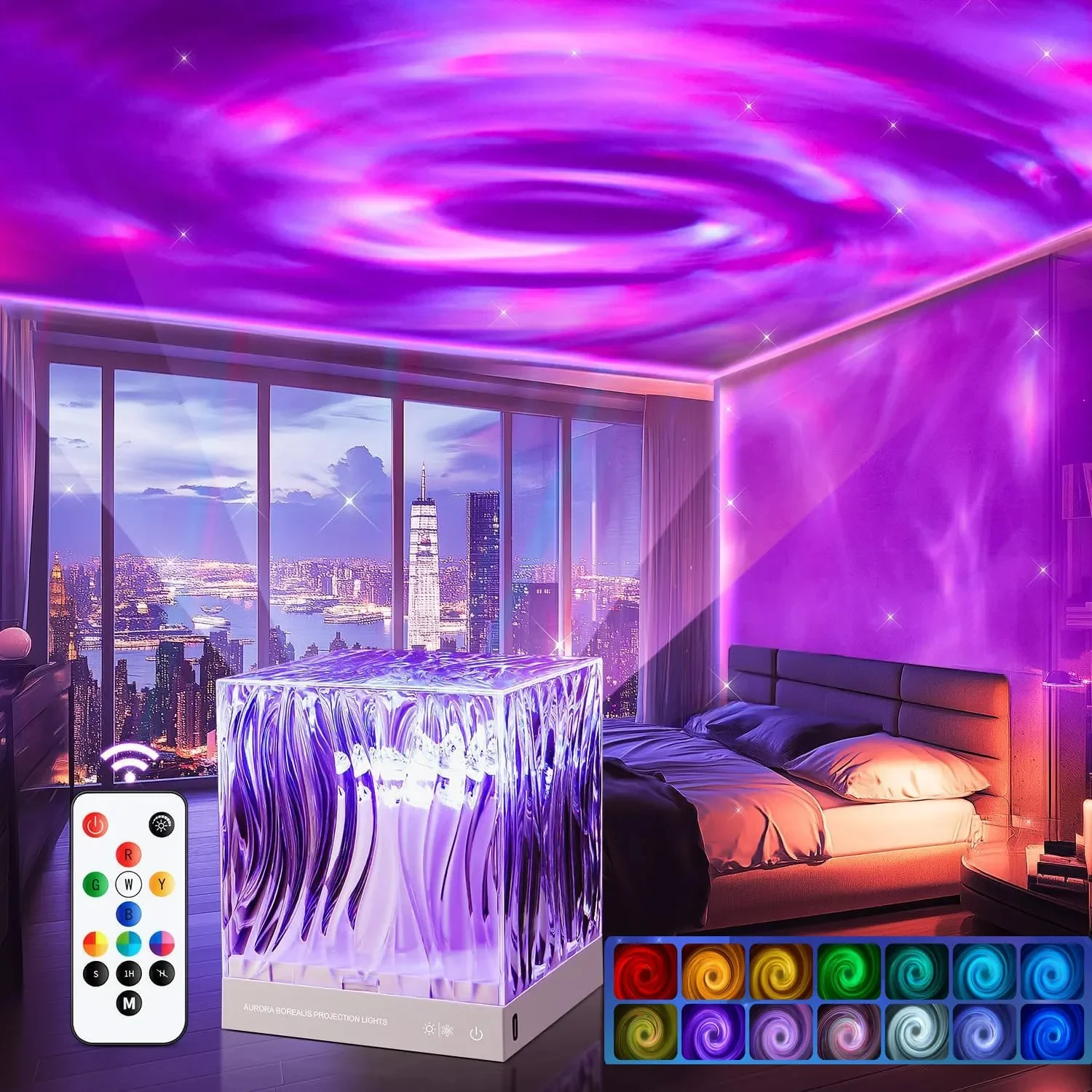Galaxy Star Projektor, 18 Farben, dynamisches Aurora-Glüh-Nachtlicht, USB-LED, Kindergeschenk, Nachtlicht für Schlafzimmerdekoration Image