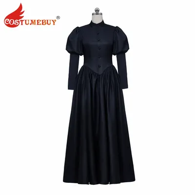 Schwarzes viktorianisches Trauerkleid Damen Gothic Hexe Halloween Kostüm 1840er Jahre Renaissance Image