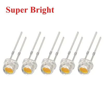 50-100pcs 5mm LED Diode F5 Super Bright Straw Hat LED Light Emitting Diodes Blue Green Red Yellow White, for DIY Electronic