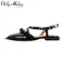 Onlymake Women Pointed Toe Black Matte Strap Retro Elegant Plus Size Daily Slingback Flats