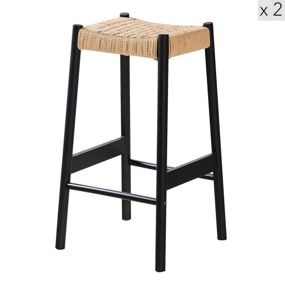 Lot de 2 tabourets de bar en bois massif et corde