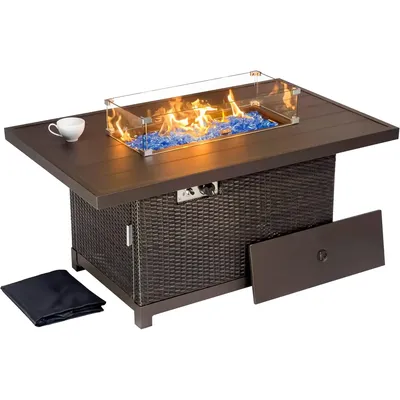 Novi Rattan 52-Inch Propane Gas Fire Pit Table with Rectangular Aluminum Frame - CSA Certified,