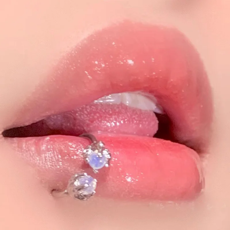 Opal claw lip ring, horseshoe ring, C-shaped lip ring, pierced nose ring, titanium steel 316L pierced body jewelry