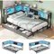Corner Bed Frame with Storage Bookcase, Twin Daybed with Storage Drawers Underneath, Kids Bed Unit