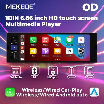 1DIN 6.86-inch Wireless CarPlay Auto HD touch screen multimedia player Universal Car FM Radio Stereo