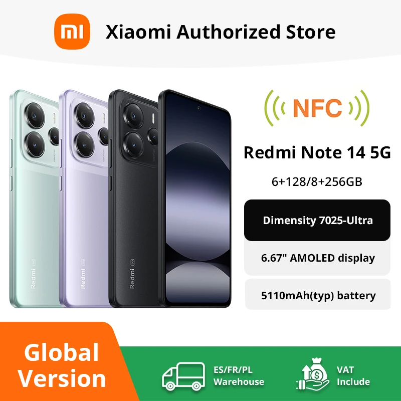 Redmi Note 14 5G Version mondiale Smartphone NFC MediaTek Dimensity 7025-Ultra 108MP caméra 5110mAh batterie 120Hz