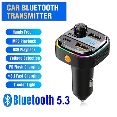 C26 Car FM Transmitter Dual USB Type-C Bluetooth Wireless Speaker Hands-Free MP3 Player with 3.1A