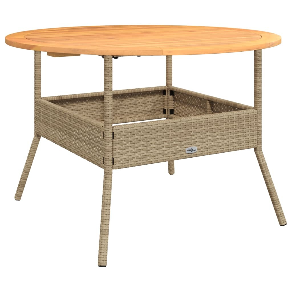 vidaXL Gartentisch mit Holzplatte Beige Ø110x71 cm Poly Rattan Image