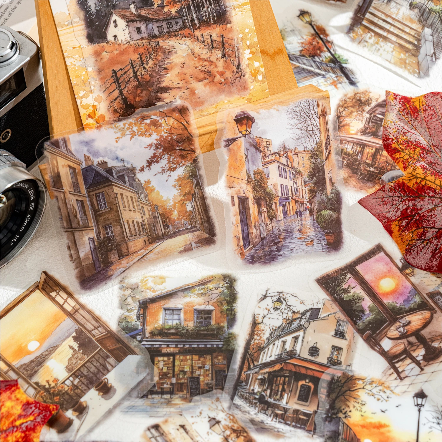 15 Stück große, nicht repetitive Retro-Straßenlandschaft, PET-Aufkleber, kreatives Handbuch, Sammelalbum, DIY-Material, Schreibwarenaufkleber Image