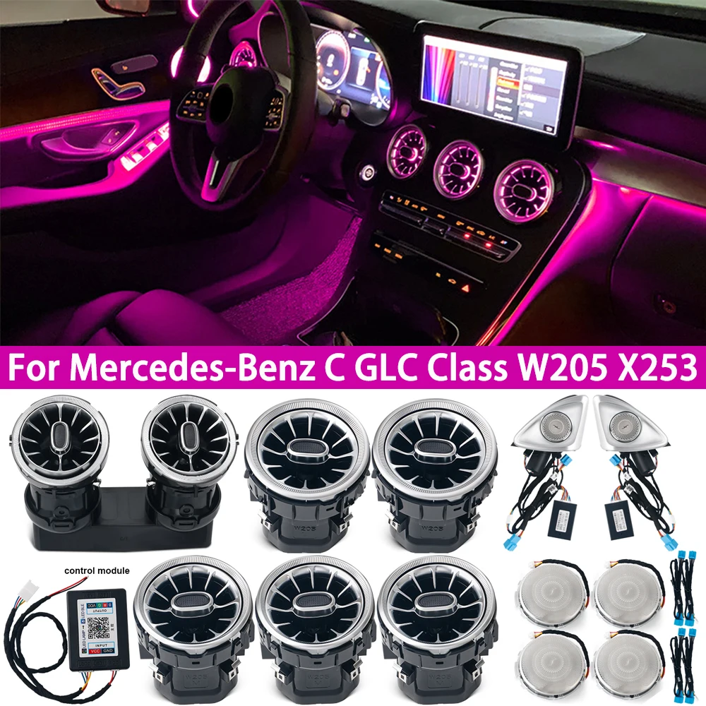 64 farben Umgebungs Licht Für Mercedes Benz C GLC Klasse W205 X253 LED Air Outlet Vents Turbine Düse 4D lautsprecher Abdeckung Trim APP Image