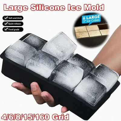 4/6/8/15 Grid Big Ice Tray Mold Box Large Food Grade Silicone Ice Cube Square Tray Mold Diy Bar Pub Wine Ice Blocks Maker Model