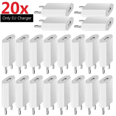 20 Stück tragbares 5V 1A Eu US 5W AC USB Wandladegerät Reise-Netzteil für IPhone 7 8 x 12 13 14 Samsung Huawei Ladegerät