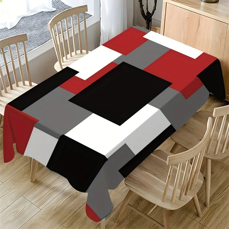 Moderne geometrische Farbblöcke, rechteckig, wasserdicht, Tischdecke, Tischdekoration, wiederverwendbar, für Küche, Esszimmer, Urlaub, Party, Dekoration Image