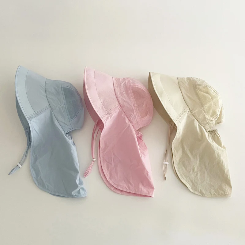 Schnell trocknende Kinder-Sommermütze mit Schal, große Krempe, Baby-Sonnenhüte, Strand, Reisen, Kinder, Panama-Kappe für Mädchen und Jungen, Zubehör, 2–6 Jahre Image