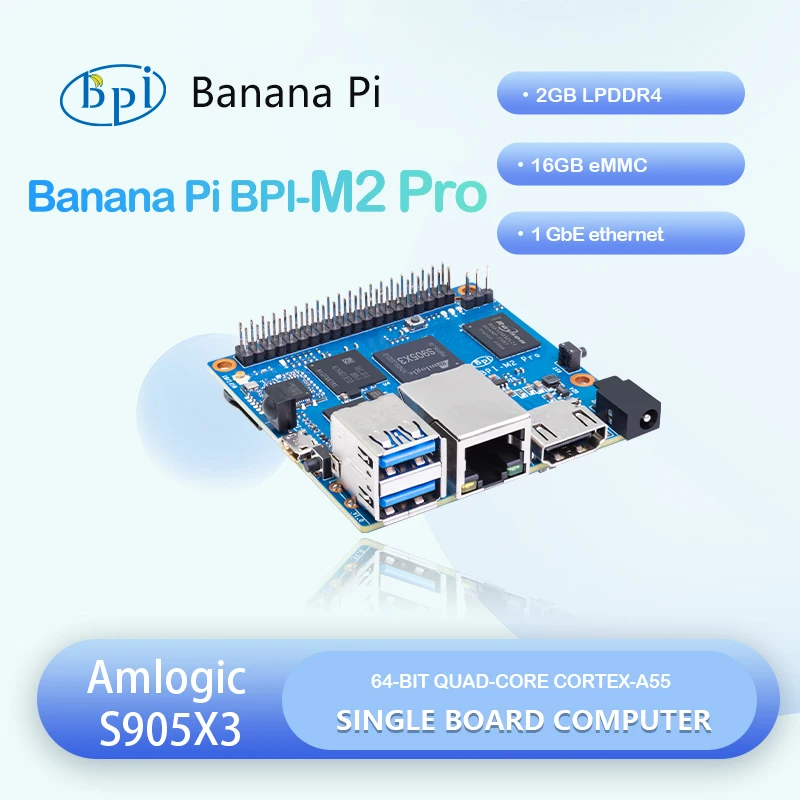 Banana PI BPI-M2 Pro Amlogic S905X3 Quad-Core-Prozessor 2 GB LPDDR4 RAM 16 GB eMMC Raspbian-Bildunterstützung Elektronische Steuerplatine Image