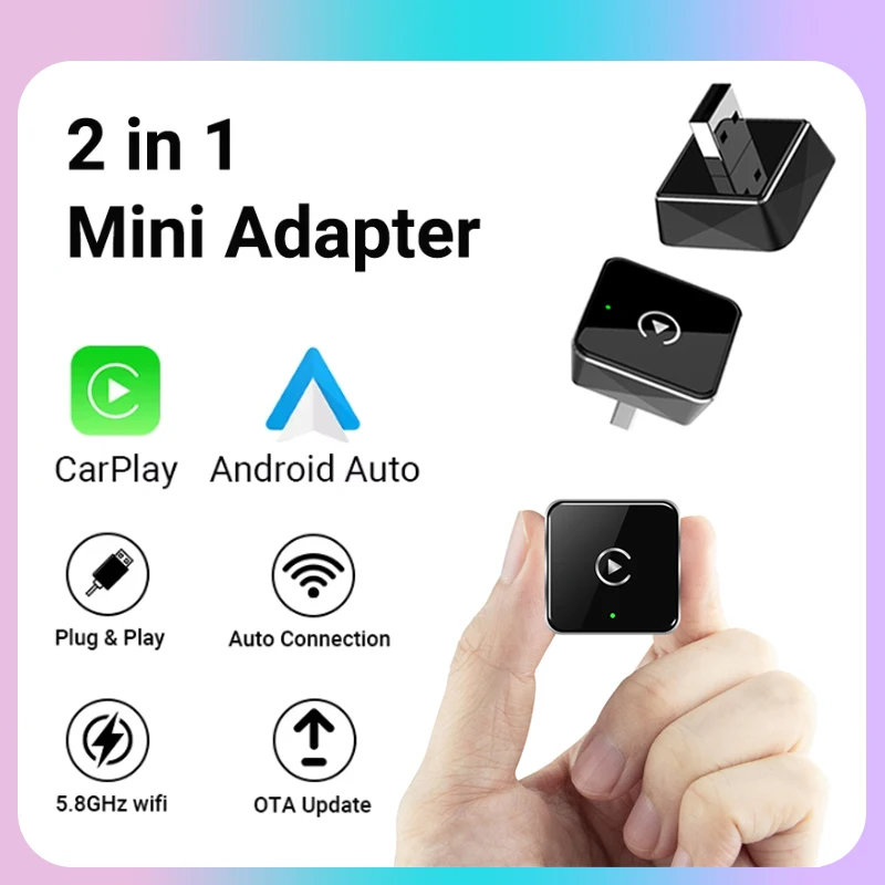 Kebidumei Kabelloser Android-Auto-Adapter, verkabelt mit kabellosem Carplay, 2-in-1-Smart-AI-Box, Plug-and-Play für Auto mit kabelgebundenem CarPlay Image