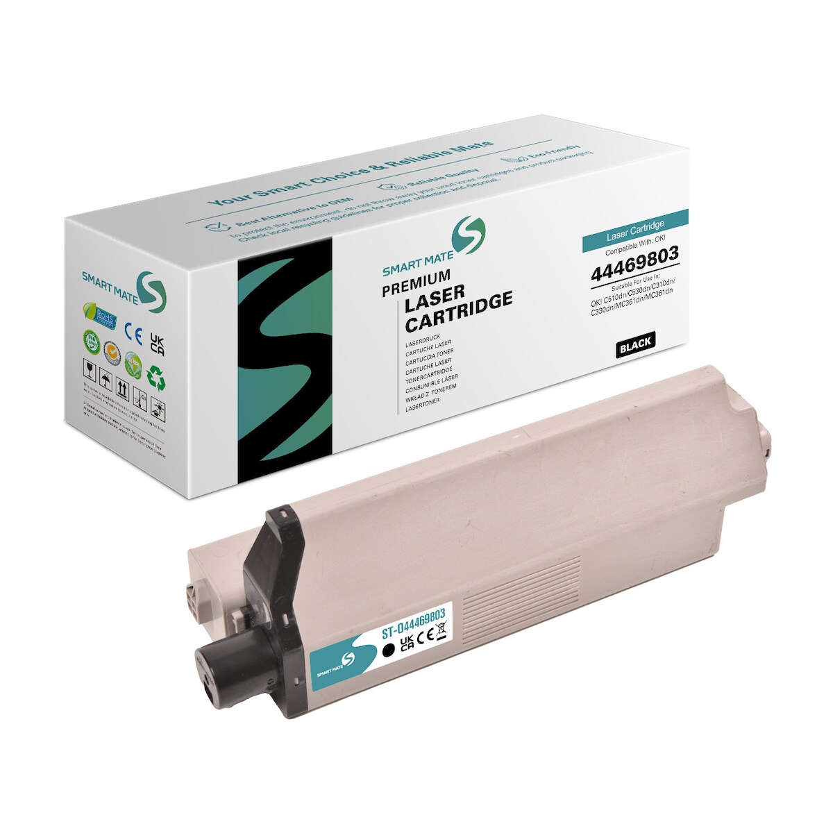 SmartMate wiederaufbereitete Laser Toner Patrone für OKI 44469803 Schwarz Image