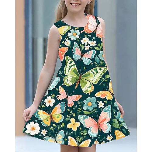 Mädchen' 3D Schmetterling Kleid Ärmellos Sommer Frühling Urlaub Täglich Ferien Prinzessin Schön Süß Kinder 4-12 Jahre Freizeitkleid A Linie Kleid Knielang Normale Passform Image