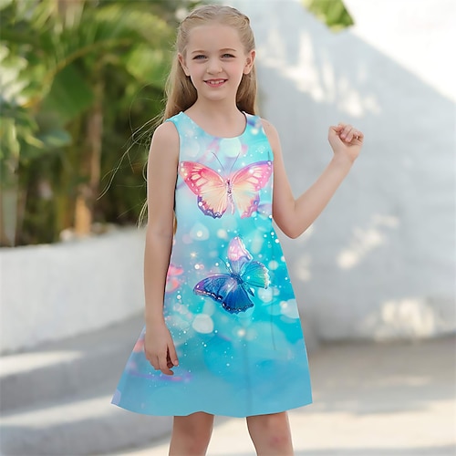 Mädchen' 3D Schmetterling Kleid Ärmellos Sommer Frühling Urlaub Täglich Ferien Prinzessin Schön Süß Kinder 4-12 Jahre Freizeitkleid A Linie Kleid Knielang Normale Passform Image