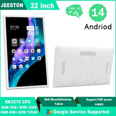 Android 14 32 Inch Tablet 1920*1200 POE Wall-Mounted White Monitor HDMI IN Slim Advertisement TV FHD