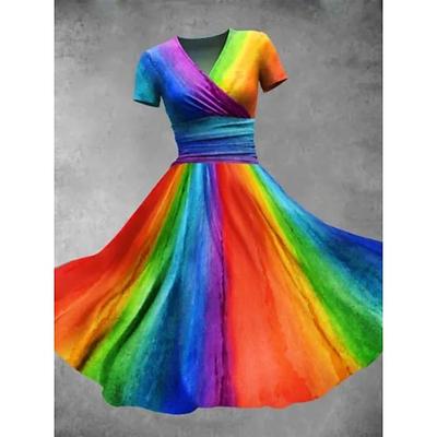 Regenbogen Stolz Kleid Wickelkleider Klassisch Zeitlos Damen Erwachsene Pride Parade Pride-Monat Festival Halloween Karneval Einfaches Karnevalskostüm Image