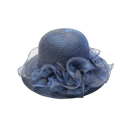 Eleganter Damen-Strohhut mit breiter Krempe und Blumenmuster, mit Schleife und Perlenakzenten, perfekt für Sommergartenpartys, Veranstaltungen im Freien und Hochzeiten Image