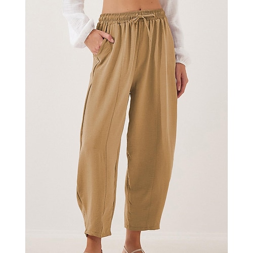 Damen Stoffhosen Hosen Hose Mode Streetwear Volle Länge Natürliche Taille Einfach Tasche Elastisches Kordelzugdesign Außenbereich Bequem Outdoor Urlaub Aprikose Hellhimmelblau Grau Marinenblau Sommer Image