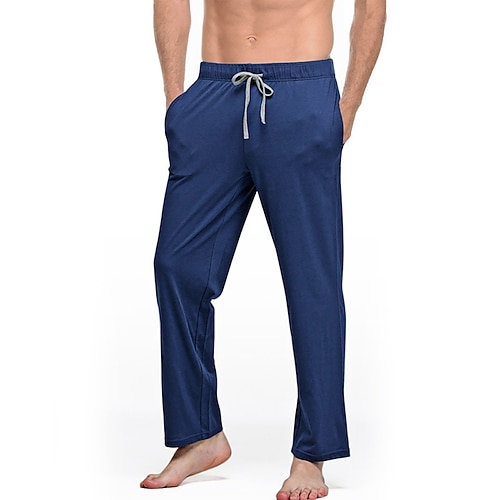 Herren Freizeitkleidung Lounge Hose Einfarbig Mode Klassisch Lässig Heim Täglich Bett Polyester Komfort Atmungsaktiv Weich Hose Kordelzug Elastischer Bund Frühling Herbst Schwarz Weiß Image