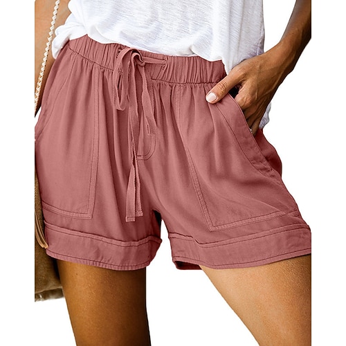Damen Leinen-inspirierte Hosen Shorts Stoffhosen Mode Streetwear Kurz Natürliche Taille Einfach Tasche Elastisches Kordelzugdesign Bequem Außenbereich Outdoor Straße Weinrot Azurblau Dunkelblau Image