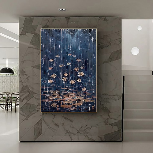 handgemachtes Original Ölgemälde mit Regenszene auf Leinwand abstrakte Stadtlandschaft Wandkunst für Wohndekoration mit gespanntem Rahmen ohne Innenrahmen Gemälde Image