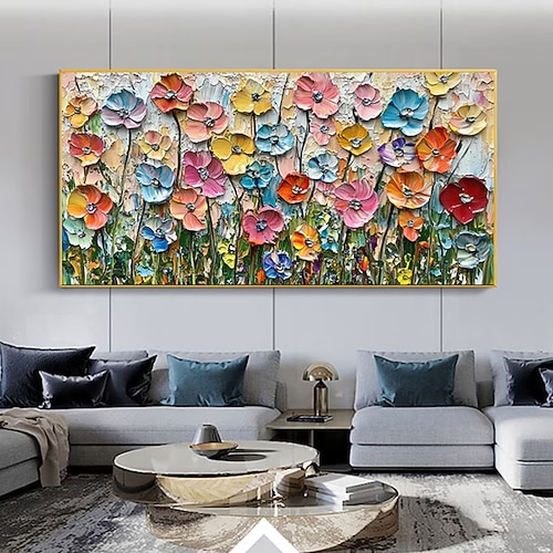 reines großes handgemaltes Blumenölgemälde handgemaltes Wildblumengemälde handgemachte 3D-Textur blühendes Blumengemälde auf Leinwand zusätzliche Flora-Malerei Wandkunst botanische Malerei Image