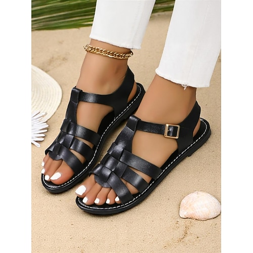 flache goldene Gladiator-Sandalen für Damen – Riemchensandalen für den Sommer, für lässige Strandausflüge und den Urlaubsstil Image