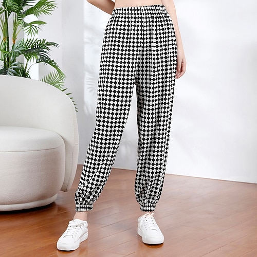 Damen Stoffhosen Lässig Boho Volle Länge Natürliche Taille Blume Drucken Bequem Außenbereich Urlaub Ausgehen Schwarzgrau Schwarz Weiß Schwarz und Weiss Schwarz Sommer Normale Passform